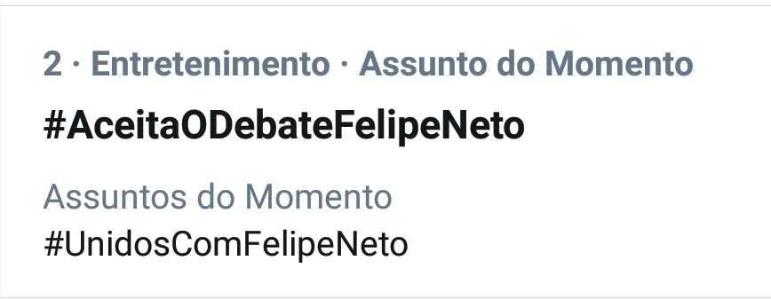 feinandaandrade's tweet photo. #AceitaODebateFelipeNeto

Bolsominions cobrando debate de Youtuber // de quem deveriam ter cobrado debate na época das eleições https://t.co/1bKyTyAXaF