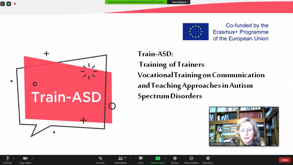 TrainASD_EU's tweet photo. Today our coordinator C.Syriopoulou presents online the results of #TrainASD and our e-learning platform to more than 40 members of the @AutismEurope Council of Administration, formed by parent organisations representatives of autistic people and self-advocates from across Europe https://t.co/iJcgkd8o0B