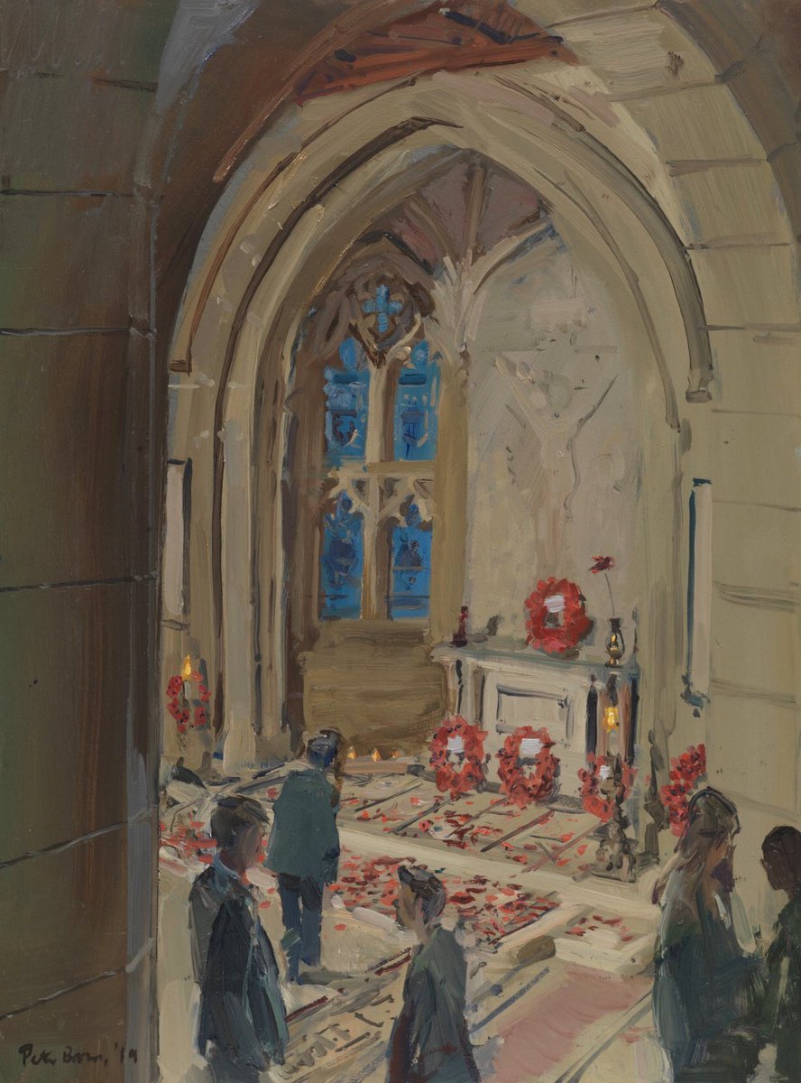 DebLaughton's tweet photo. Here’s a beautiful painting by @Petethestreet1 who was the resident artist at @Stonyhurst last school year. It depicts the College’s annual #RemembranceDay &Poppy Drop recognising & remembering Stonyhurst OS pupils that fought & died during the war. #LestWrForget https://t.co/1FmQU0QrNS