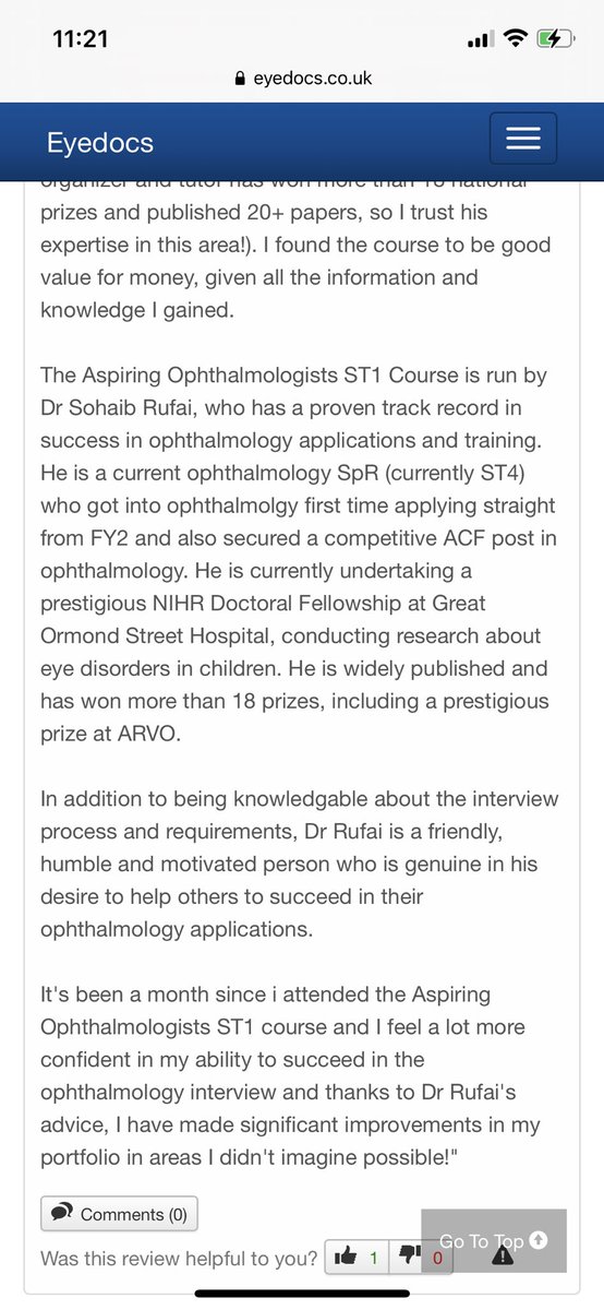 MedPrepCourses's tweet photo. What a wonderful review of our Aspiring Ophthalmologists #OST course on Eyedocs! 👁☺️
There are only a few places remaining on our upcoming course on 29/11/2020. Book your place now: https://t.co/QFh59aD9V9
#OST1 #Ophthalmology https://t.co/vIR471c4uV