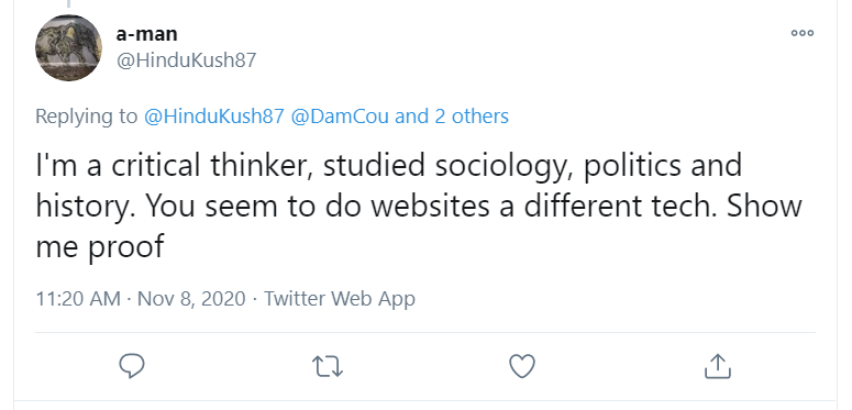 I must start a collection of replies like this. My tweets are mostly about what a nobody I am, yet the hordes of people who nevertheless feel it's important to prove how wrong I am think that telling the world how clever and credentialed they are will be a devastating tactic.