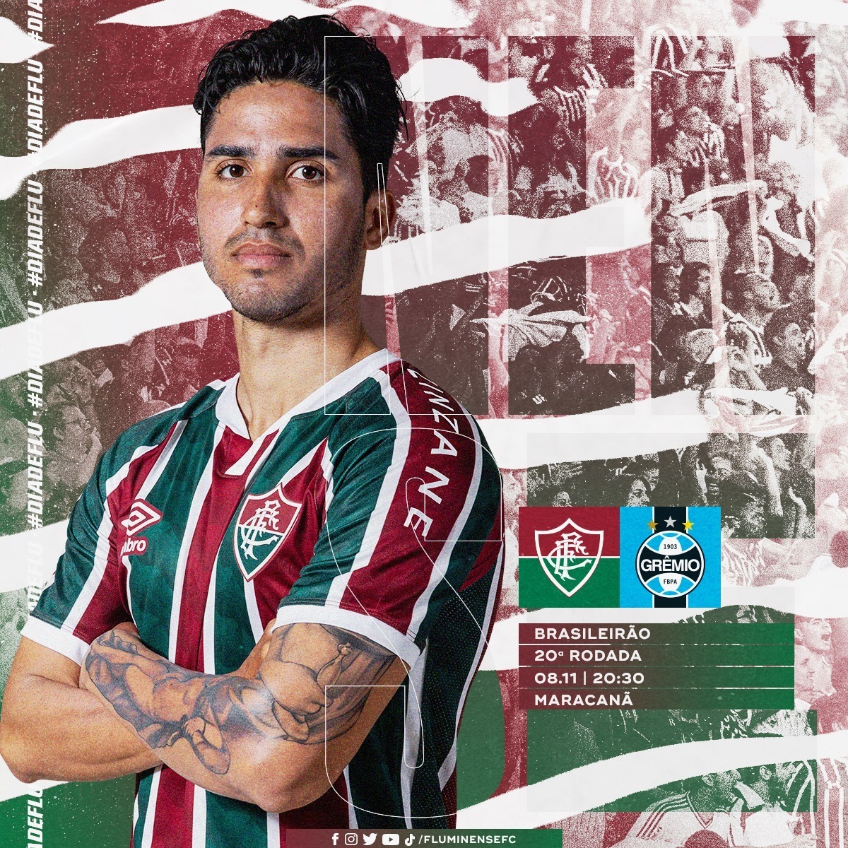 FluminenseFC's tweet photo. COM GARRA E COM RAÇA! 

É #DiaDeFlu! É dia de lutar pra subir ainda mais na tabela do @brasileirao! Neste domingo, às 20h30, tem Flu x Grêmio! Acompanhe tudo sobre o jogo no Boteco Brahma Tricolor, às 19h, e, depois, com a transmissão em áudio da #FluTV! PRA CIMA, FLUZÃO! 🇭🇺 https://t.co/8qcsuTvLXy
