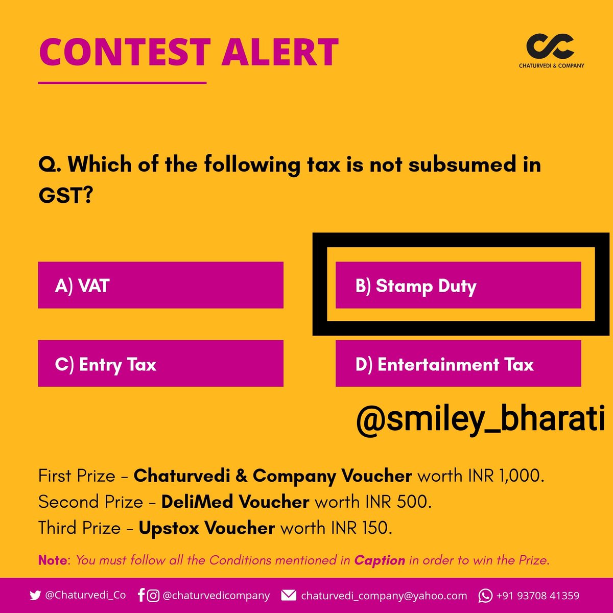 Smiley_Bharati's tweet photo. @Chaturvedi_Co @DeliMedApp @upstox B) Stamp Duty
#ChaturvediCompany #DeliMed #Upstox #Tax #Taxation #Accounting #IncomeTax #GST #CompanyIncorporation #AnnualFiling
Join
@Dinesh_the_star
@ChinmayK15
@harryHardeep11
@Lokesh_jhaa https://t.co/c9YpMqEIDz