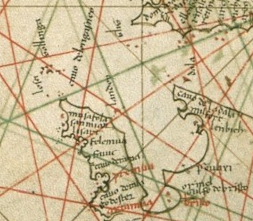 Three medieval portolans showing Cornwall and Devon, dated c.1331, 1466 & 1510; note the increasing detail on the north coast. The places named include Mousehole, St Michael's Mount, Falmouth, Fowey and Plymouth—see  https://www.caitlingreen.org/2020/11/some-interesting-early-maps-of-cornwall.html for more details on each of these maps.