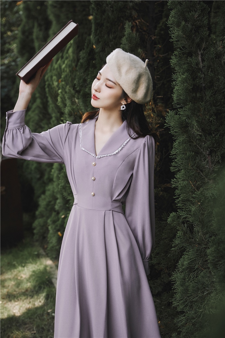 Best Quality Series purple lilac lapel sweet a line fashion elegant princess Korean style OL holiday women Dress 6849

facebook.com/commerce/produ…