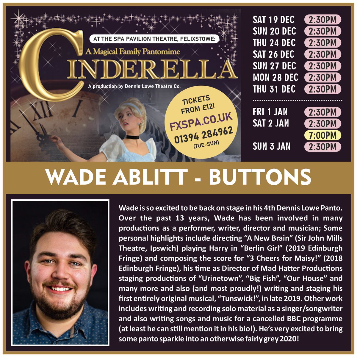 BUTTONS PLAYED BY <a href="/Wade_Ablitt/">Wade Ablitt</a> 

<a href="/SpaPavilion/">Spa Pavilion</a> 

#spapavilion #felixstowe #buttons #cinderella #panto