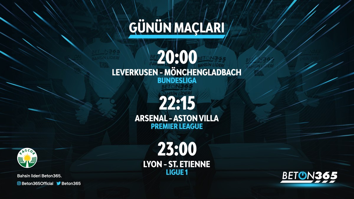 Günün dikkat çeken karşılaşmaları #beton365 ‘de . 

#Limitsiz bonus, limitsiz oranlar, limitsiz çekim . #NZT48

#beton365