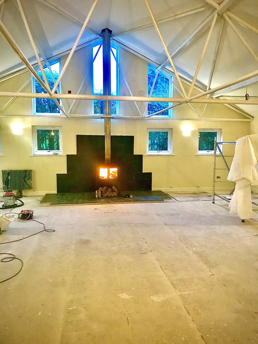 A bit of a different installation this one, a <a href="/CharnwoodStoves/">Charnwood</a> island 3 with log store stand and @Metaloterm chimney system at this swimming pool which is being converted into a living area #stove #IsleofWight #IOW #woodburner