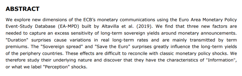 New working paper with I. Mikaliunaite:

"Euro Area Monetary Communications: Excess Sensitivity
and Perception Shocks"

#EconTwitter #ECBcommunication #Monetaryshocks

lb.lt/uploads/public…