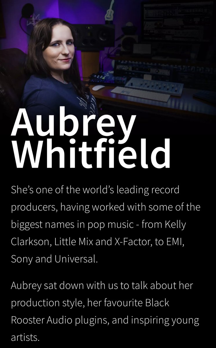 aubreysongs's tweet photo. Check out this interview with me by Black Rooster Audio about my career and tips for aspiring artists: https://t.co/bsp0iJk3a1 #musicproducer #audioengineer #femaleproducer #producerlife https://t.co/f302CjSPV8