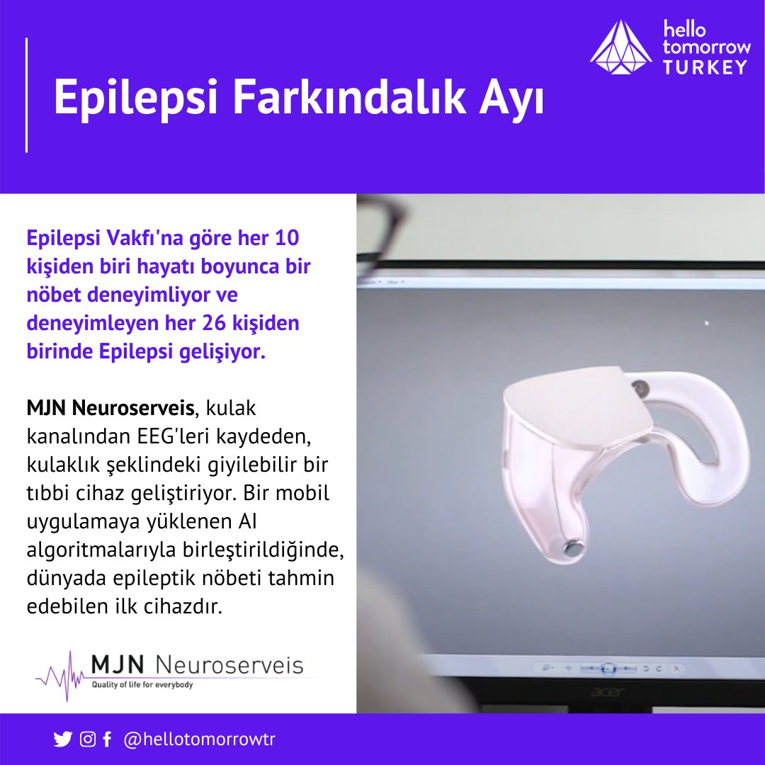 hellotomorrowtr's tweet image. Kasım ayı Epilepsi Vakfı tarafından Epilepsi Farkındalık Ayı olarak anılıyor. #HTGlobalChallenge Top 500 startuplarından MJN Neuroserveis, kulaklık şeklindeki giyilebilir bir tıbbi cihaz geliştiriyor. Bağlı olduğu uygulama, kişiyi, nöbet oluşmadan birkaç dakika önce uyarır.