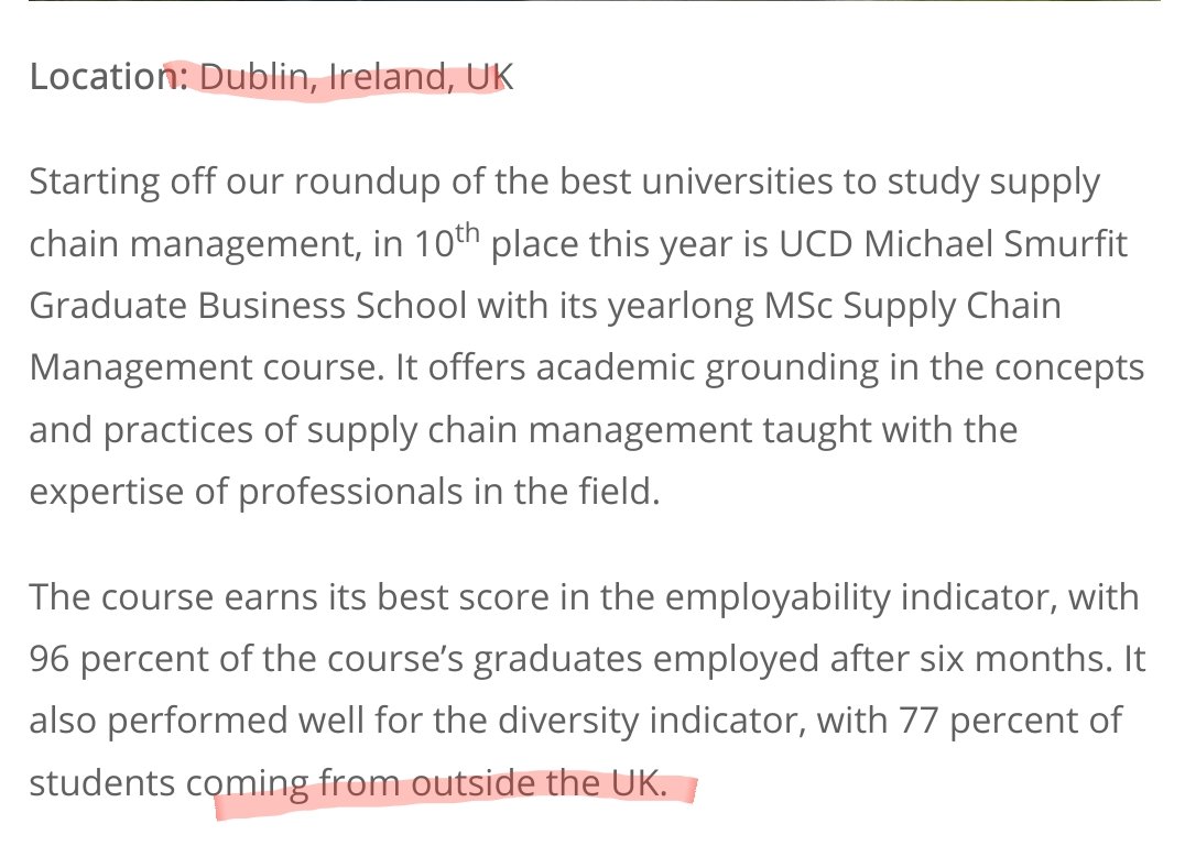 JulietteAMora's tweet photo. @TopUnis @TopUnis Great to see our @SmurfitSchool featured in this top 10 - proof of the excellence and dedication of all the staff! Though you may wish to correct - Ireland is a separate country from the UK! https://t.co/wp59qAFB0I