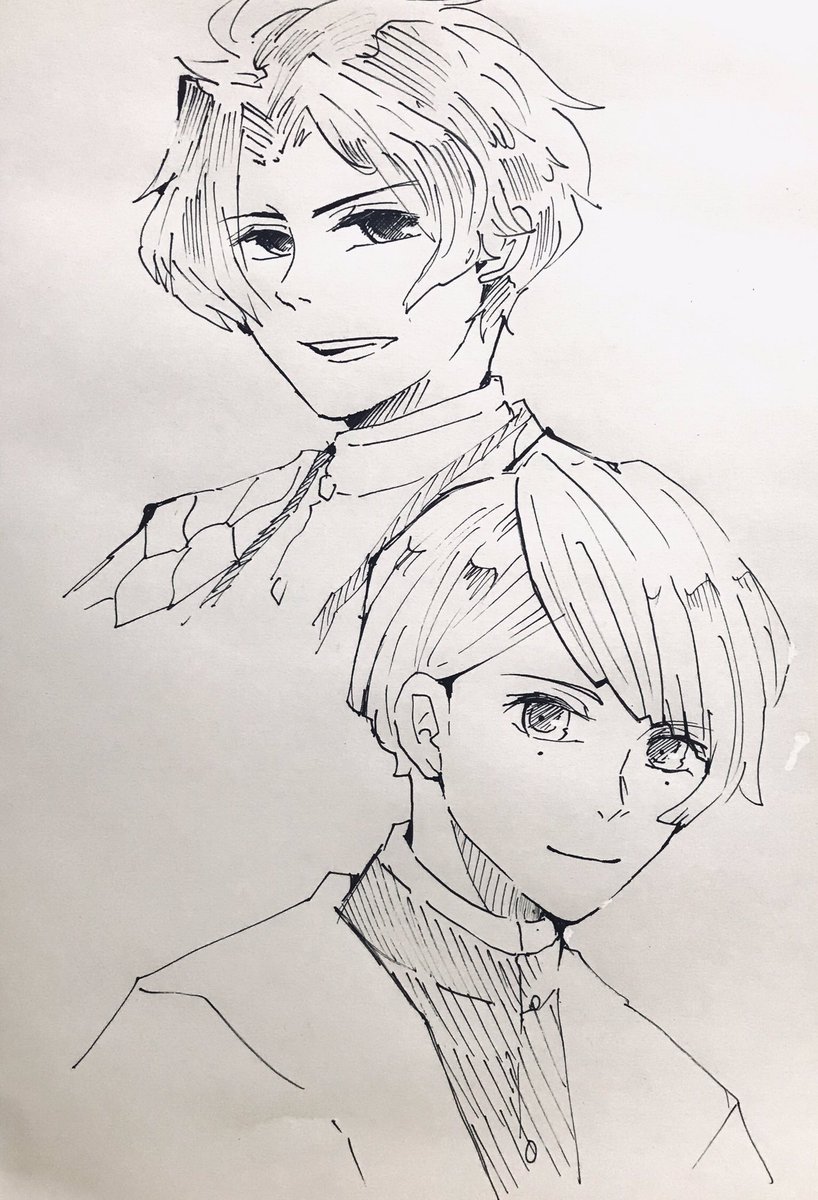 これはご都合血鬼術によりメンズになった蟲さんと恋さん。完全なる私の妄想です?メンズ蟲さんはハキハキ頼りがいのある感じ、メンズ恋さんはおっとり天然でキャーキャー言われるのに気付かないタイプ…まで妄想しました。

酔っ払って描いたので気がついたら修正液がついていました…? 