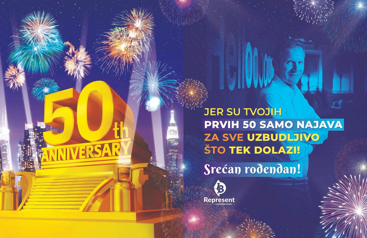 RepresentCom's tweet photo. Osnivač Represent System-a, dr @boramiljanovic danas slavi 50. rođendan. Ovih #prvih50 su samo najava za sve što nas tek čeka! Voli te tvoja punoletna Representacija 🥳🥂🎂 #komunikacijajenasainspiracija #representsystem #representcommunications
@BizLifePortal  @digitalelement_ https://t.co/BEN7HM0Pwz