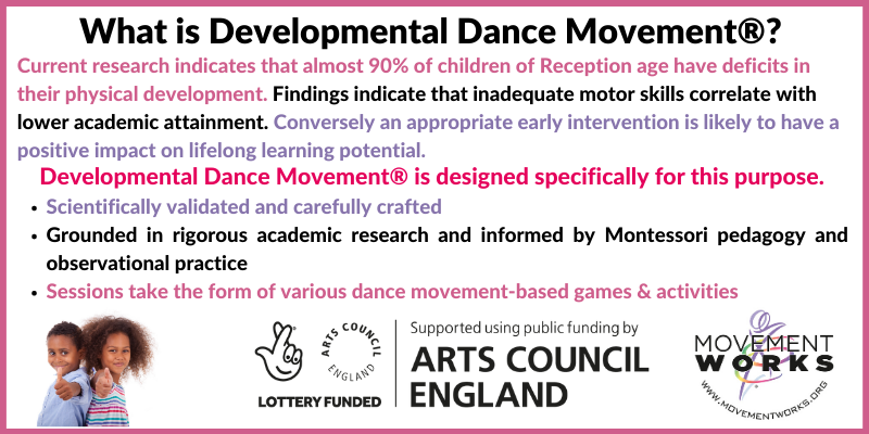 MovementWorksEd's tweet photo. What is Developmental Dance Movement? Here is a quick overview but to find out more head over to our website https://t.co/xkUpQbEFJI Join Hilary Tuesdays and Wednesdays #ChildDevelopment #SEN #Dyspraxia #DCD #DDM Thanks to @ace_national @DCMS @TNLComFund #ActionForLearning https://t.co/hzNl2IJaay