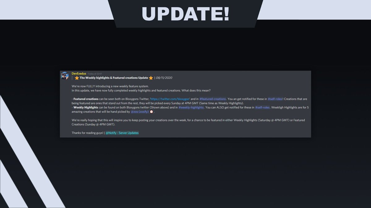bloxygon's tweet photo. In this update, we have fully introduced the new Weekly Highlights and Featured creations.
For more info, check out the image below and make sure to join our server if you haven't already!

Link: https://t.co/1R8SaaWPyM

#RobloxDev | #BloxygonUpdate https://t.co/0uHr6Py7XB