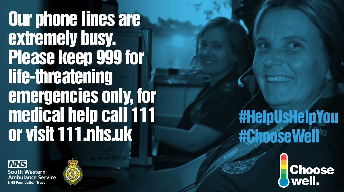 swasFT's tweet photo. Please #HelpUsHelpYou by only calling 999 in a genuine, life threatening emergency.
If you need urgent medical advice please call 111 or visit https://t.co/K8g2U2YNte
#TeamSWAS #ChooseWell https://t.co/8zs8bOsx25