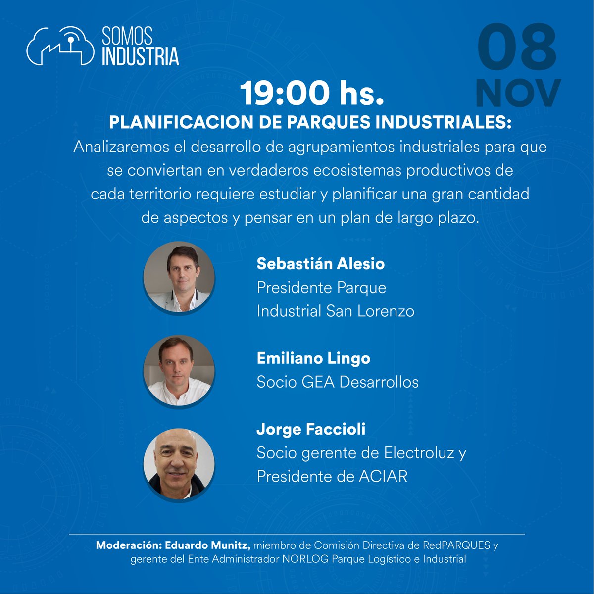 SomosIndustria1's tweet photo. Para cerrar el fin de semana, junto a Sebastián Alesio, Emiliano Lingo y Jorge Faccioli veremos la “Planificacion de parques industriales”. ¡Te esperamos en nuestra web! https://t.co/zBVJ8A9KHN