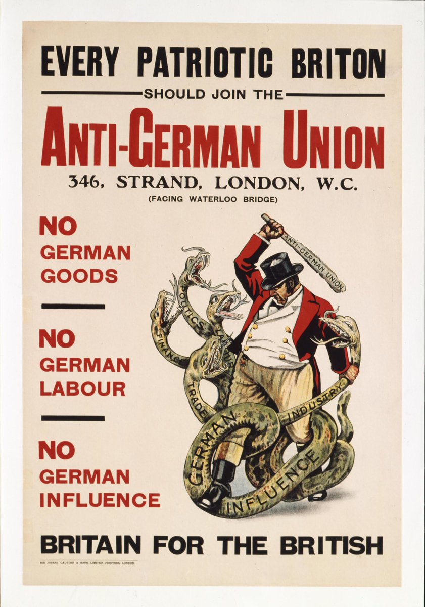 Anti-German strikes also took place to eliminate German workers. Anti-German organisations were founded, most notably the British Empire Union, which called for the “Extirpation – Root and Branch and Seed – of German Control and Influence from the British Empire”. (10)