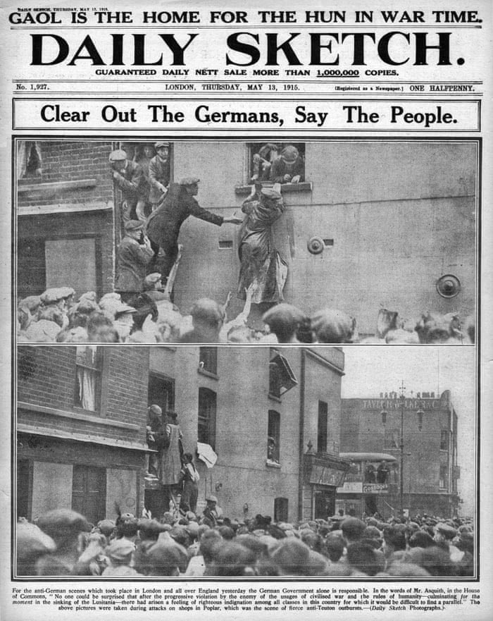 Germanophobia also manifested itself in anti-German riots, which erupted across Britain. National and local newspapers made a direct connection between those Germans living in Britain, many of whom were firmly rooted in British society, ... (11)