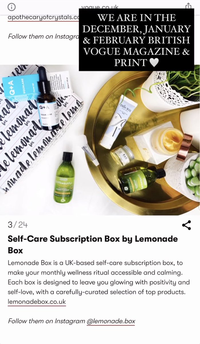We are in Vogue magazine! Check us out in the December, January &amp; February editions. 🥳 #lemonadebox