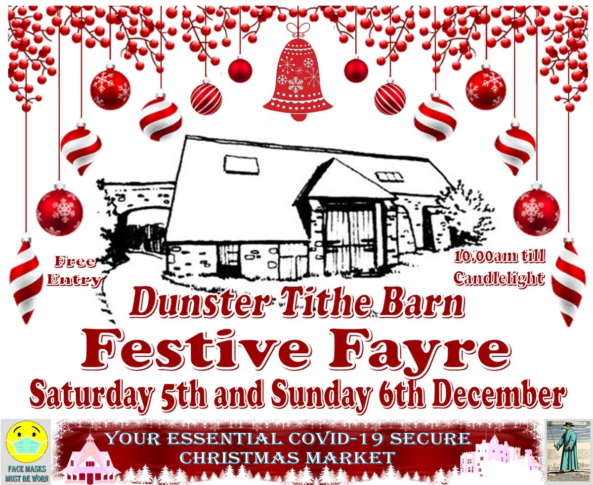 DunsterTithe's tweet image. With these two fabulous events coming to #Dunster&apos;s historic #TitheBarn in December, there&apos;s something for everyone to look forward to in the village this Christmastide.
→ Festive Fayre - 5th and 6th December
→ Delicious Dunster - 13th December
@visitexmoor @visitsomersetuk