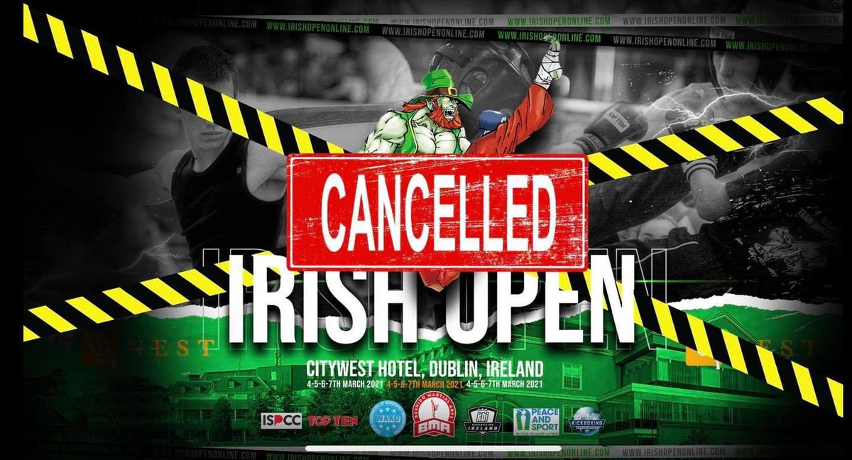 It is with great regret, that we have
to inform you all that the 2021 Irish Open is Cancelled . This is completely unavoidable  as the Irish Government has extended its contract with citywest until June next year. 
We will be back stronger in 2022 👍
