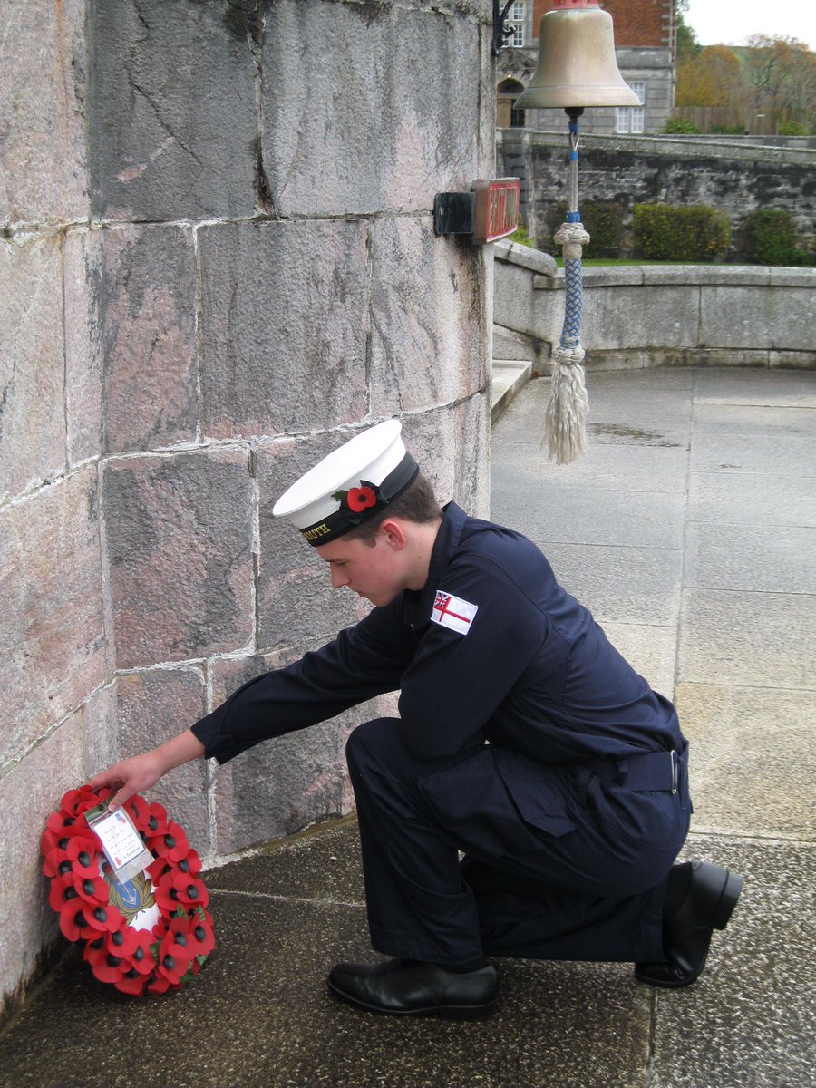 HMS_Raleigh's tweet photo. Recruit Ethan Campbell, the youngest member of #Whittall Division, laying a wreath @DartmouthBRNC today. #WeWillRememberThem #RemembranceDay https://t.co/a6gVQLFLrE