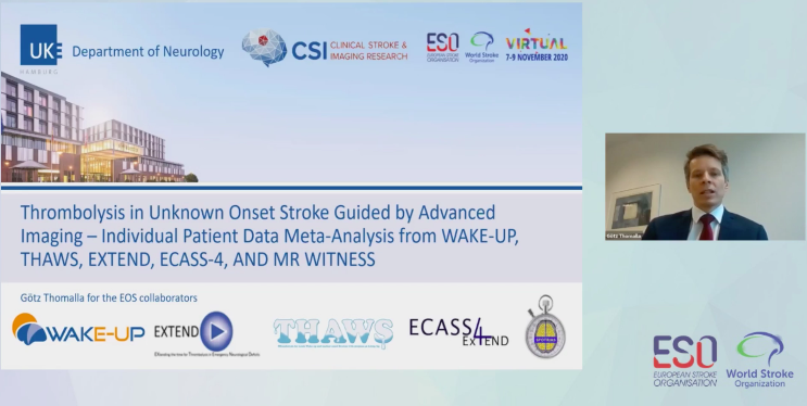 WorldStrokeEd's tweet photo. 📣 #GoetzThomalla @WAKEUPstroke presenting results from the individual patiend data #metanalysis from #stroke trials #WAKEUP , #THAWS , #EXTEND , #ECASS4 and #MRWITNESS -joint the live session NOW!

#ESOWSO2020 @WorldStrokeOrg @ESOstroke https://t.co/LIChAx5bm0