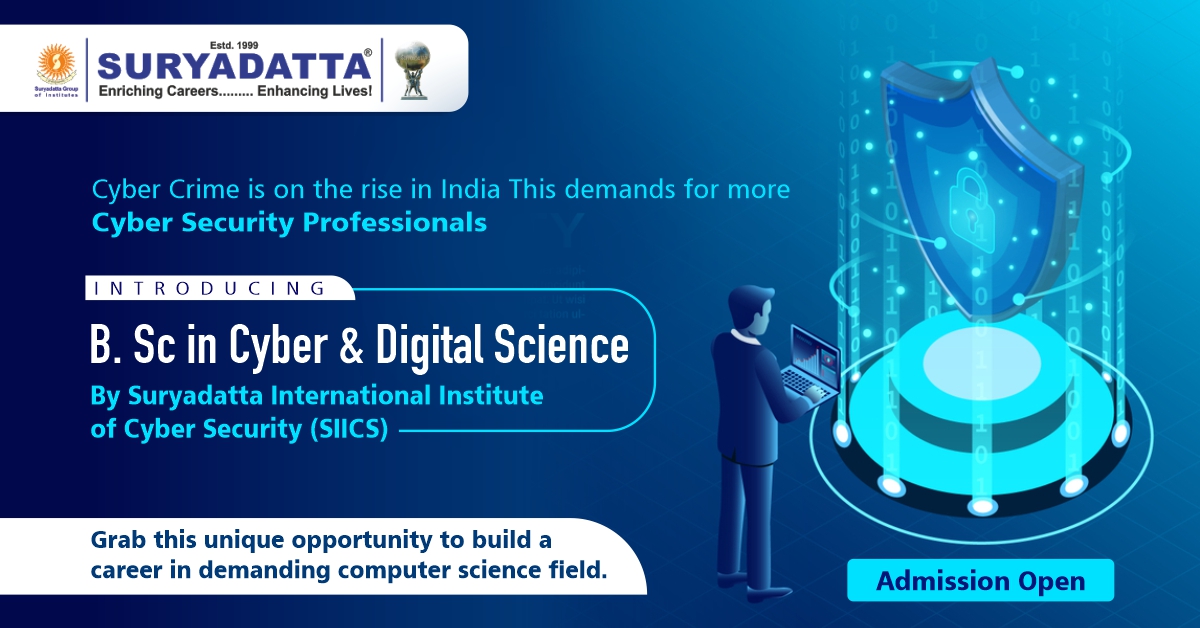 Suryadatta_Pune's tweet photo. #Cybersecurity professionals are required in the field to ensure the safety of the citizens. A unique 3-year program, https://t.co/fZDFMTtPtP in #Cyber & #DigitalScience, has been introduced by Suryadatta International Institute of Cyber Security (SIICS).
#CyberCrime #SIICS https://t.co/R96ev600iR