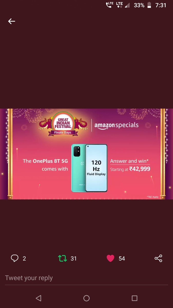 sudhakarreddy_t's tweet image. #OnePlus8T5G , #AmazonSpecials @amazonIN