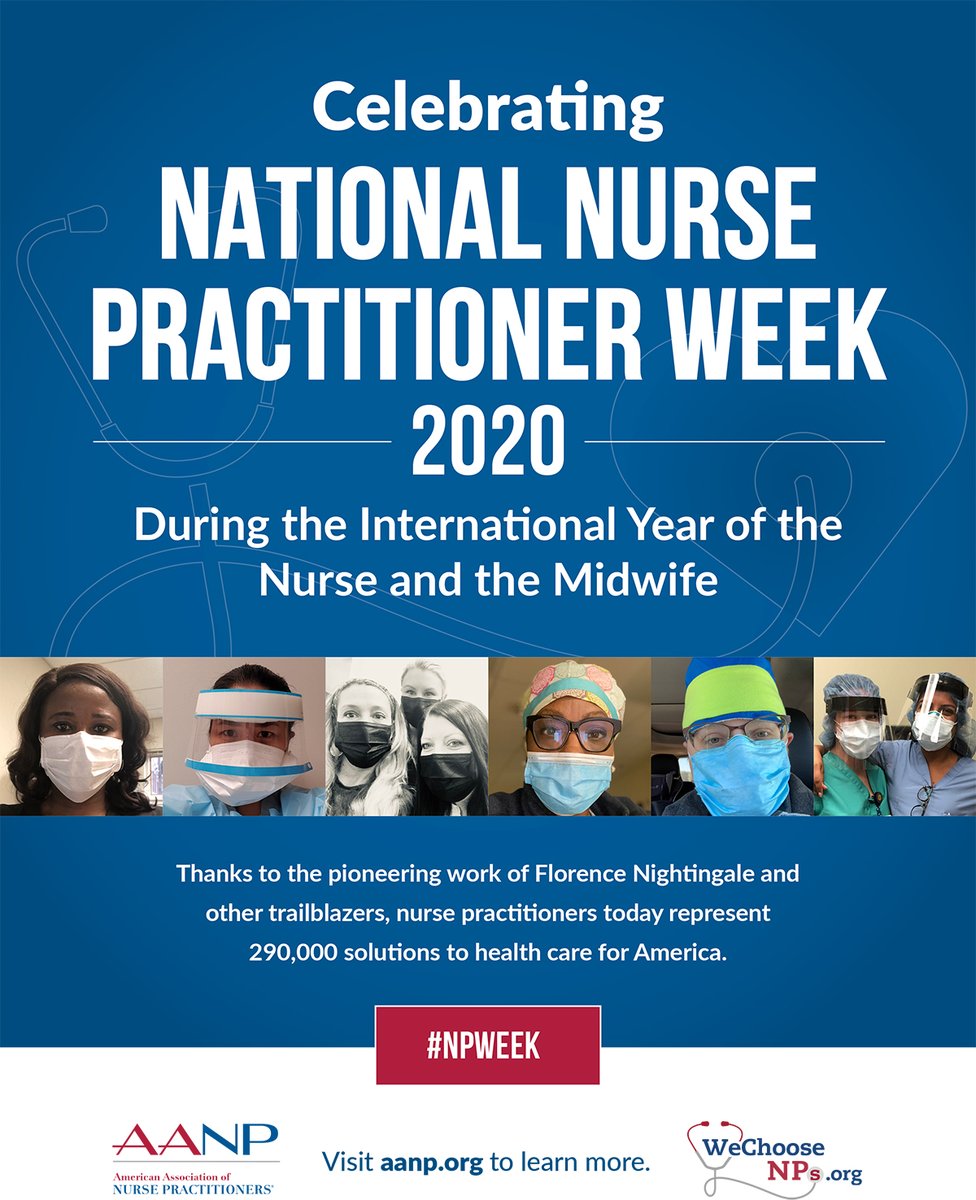 PresidentAANP's tweet photo. For 50+ years, NPs have championed the needs of patients. Today, we're combating #COVID19 &amp; working community by community to break down barriers that reinforce inequalities &amp; to end institutional racism that impacts our patients &amp; nation. #NPWeek #NPsLead https://t.co/HyKKfQQ6Lz https://t.co/5xX9yhvLwB