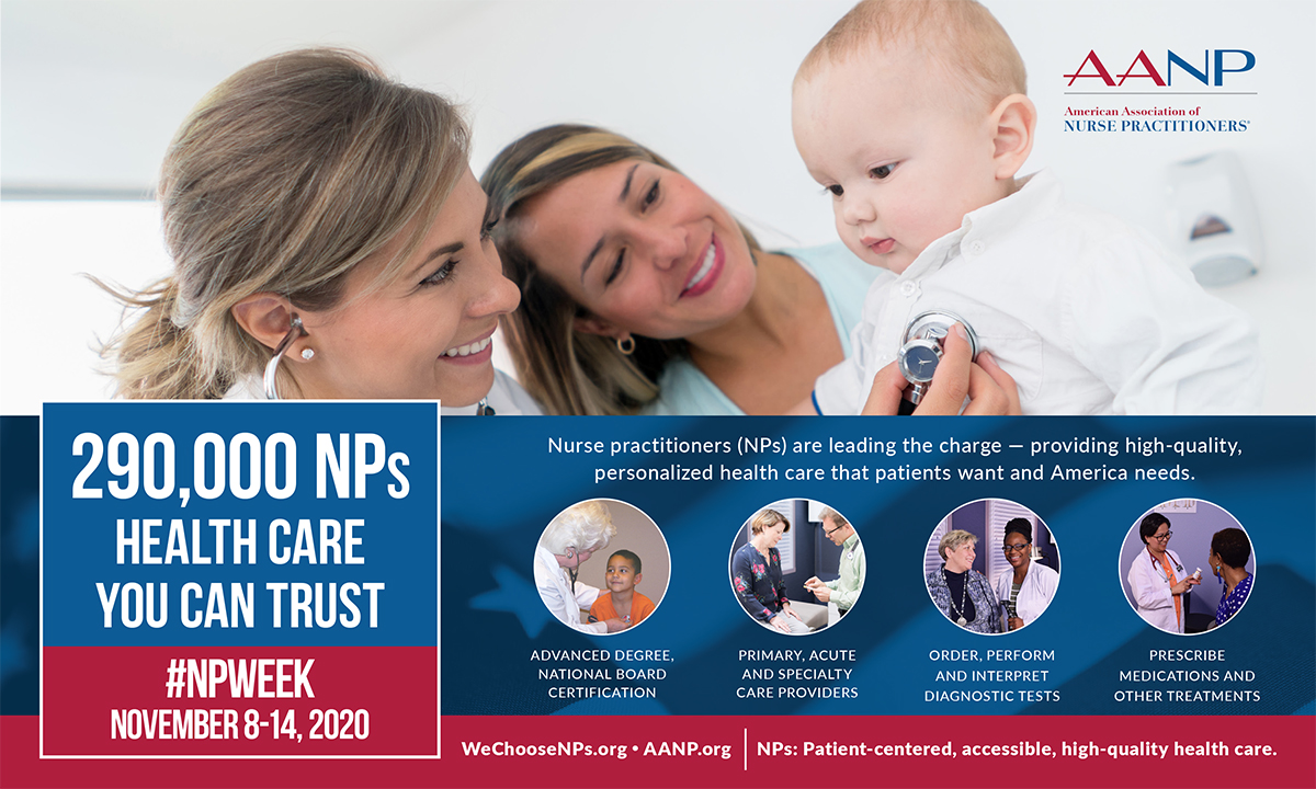 PresidentAANP's tweet photo. For 50+ years, NPs have championed the needs of patients. Today, we're combating #COVID19 &amp; working community by community to break down barriers that reinforce inequalities &amp; to end institutional racism that impacts our patients &amp; nation. #NPWeek #NPsLead https://t.co/HyKKfQQ6Lz https://t.co/5xX9yhvLwB