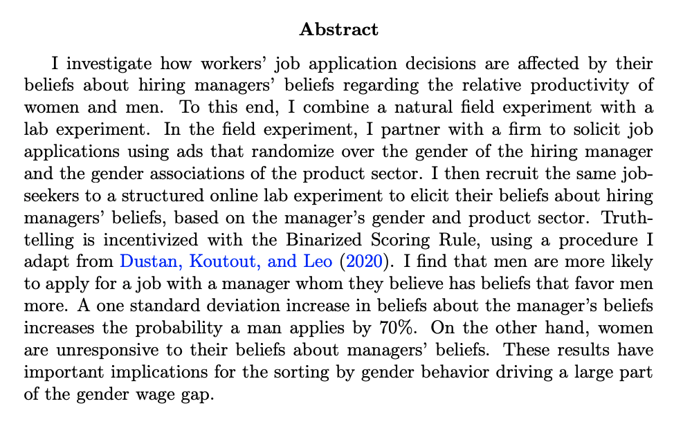 Kristine KoutoutJMP: "Gendered Beliefs and the Job Application Decision: Evidence from a Large-Scale Field and Lab Experiment"Website:  https://www.kristinekoutout.com/ 