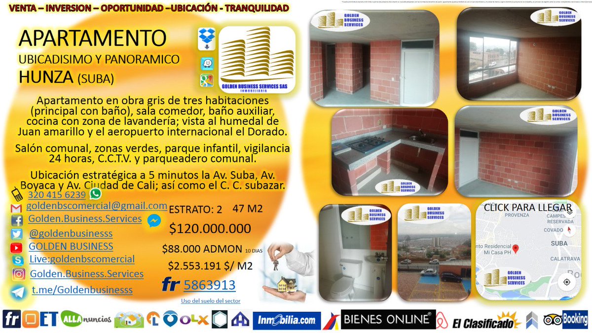 GOLDENBUSINESSS's tweet photo. VENTA APTO UBICADISIMO HUNZA SUBA BOGOTA
https://t.co/D2fO3uU74o
Más información en DROPBOX
https://t.co/LPfmG5Dm8q
CONTACTA NUESTROS ASESORES
https://t.co/P4Ty2KIJ28
https://t.co/1khatjISMM https://t.co/JDg45q6hGD