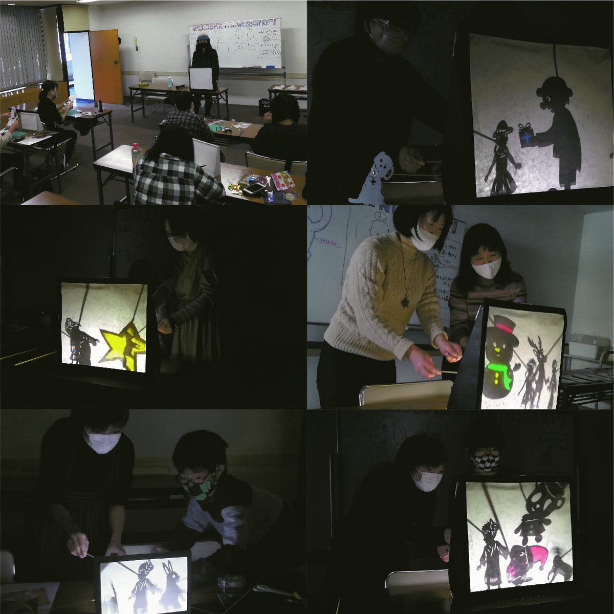 昨日は「クリスマスファミリー人形劇 in こしがや」同時企画の影絵体験ワークショップを開催しました。

参加者の皆さんが作った影絵、12月6日の本番舞台に登場します！どんな影絵が登場するのか、ぜひお楽しみに