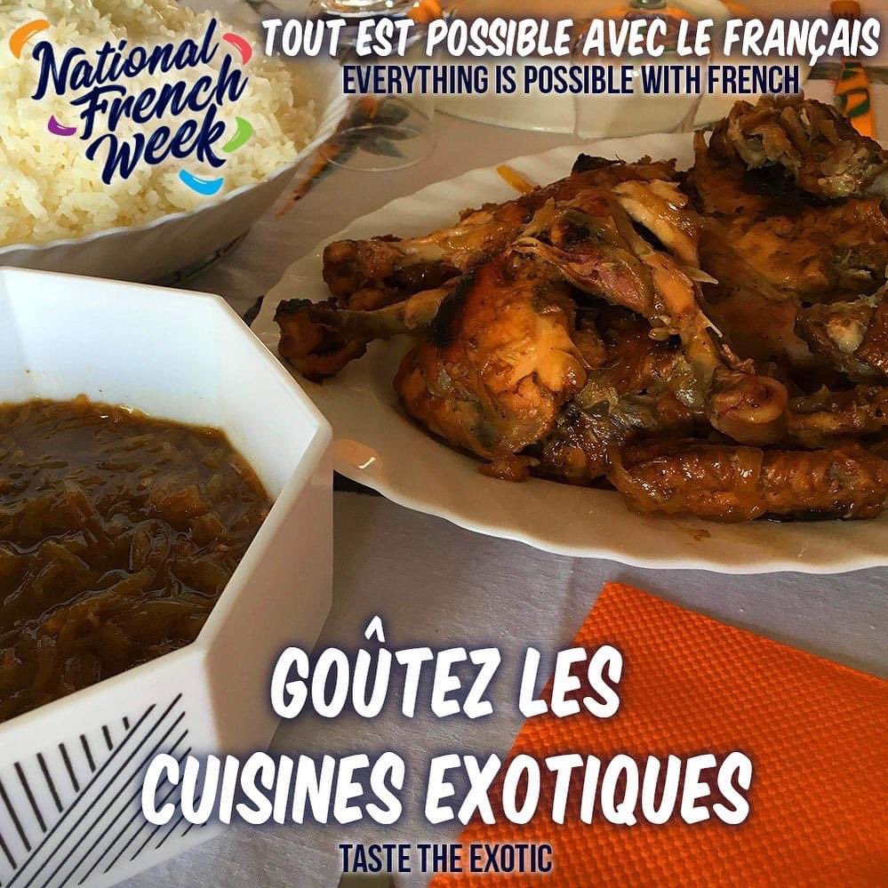 TASTE THE EXOTIC like poulet yassa from Senegal. Whether you’re eating in a Senegalese restaurant or using an authentic recipe at home, knowing French will serve you a hearty helping of new foods to try. #nfw #nfw2020 #toutestpossible #aatf #french #learnfrench #cuisine #senegal