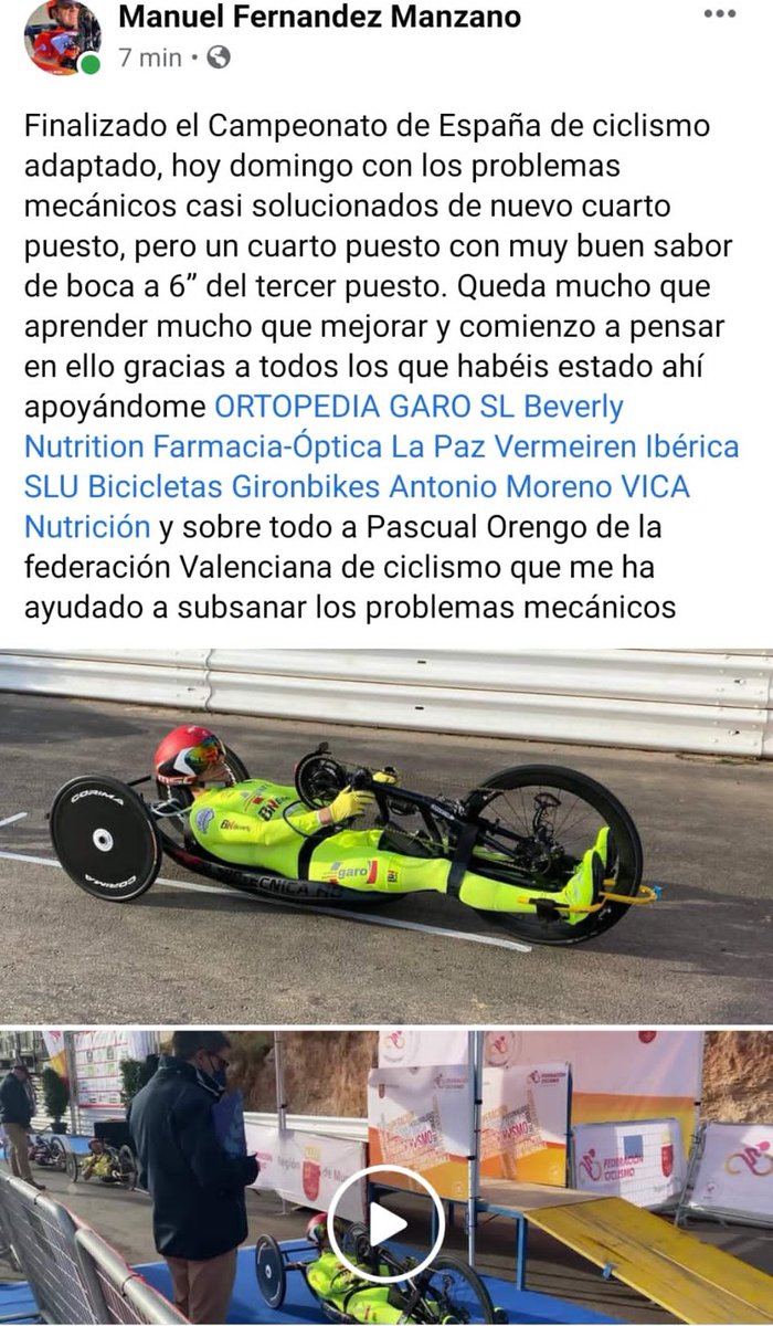 headoftherace's tweet photo. Espectacular doble 4° puesto en ruta y contrarreloj en MH4 de Manuel Fernández @Isvef en el Campeonato de España 2020 de ciclismo adaptado, celebrado en Cartagena.
#CEAdaptadoRuta20
@RFECiclismo @MURCIACICLISMO https://t.co/R6qoZp8MGz