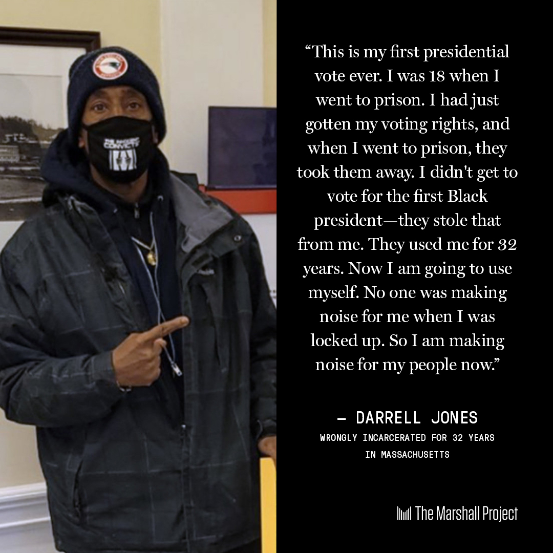 MarshallProj's tweet photo. โI didn't get to vote for the first Black presidentโthey stole that from me ... No one was making noise for me when I was locked up. So I am making noise for my people now.โ
Many formerly incarcerated people were #FreeToVote, some for the first time. https://t.co/pPMpQZXWGy https://t.co/b9NwjsJ8LI
