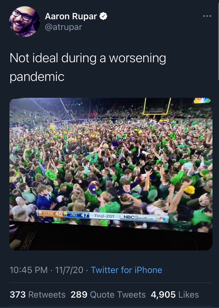 Celebrating Joe Biden winning during a pandemic ✅

Celebrating knocking off the #1 team in college football during a pandemic ❌