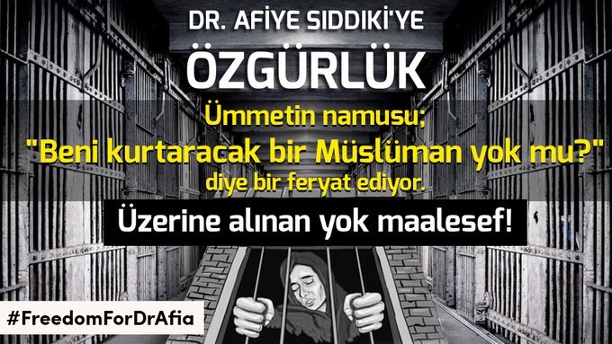yyasaryyavuz's tweet photo. Ümmetin namusu hala esaret altında

2003’te ABD'ya bağlı CIA tarafından kaçırılıp suçsuz yere en ağır işkencelere maruz kalan Pakistanlı bilim insanı Âfiyet Sıddıki yıldır hala esir.

#AfiyeSıddıkiyeÖzgürlük #FreedomForDrAafia https://t.co/pGeImWK5rX