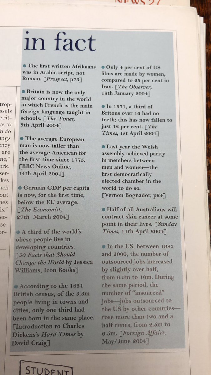 May 2004. Fewer Brits have no teeth. The U.K. is the only major country in which French is the main foreign language in schools. 1/2 of Aussies get skin cancer.