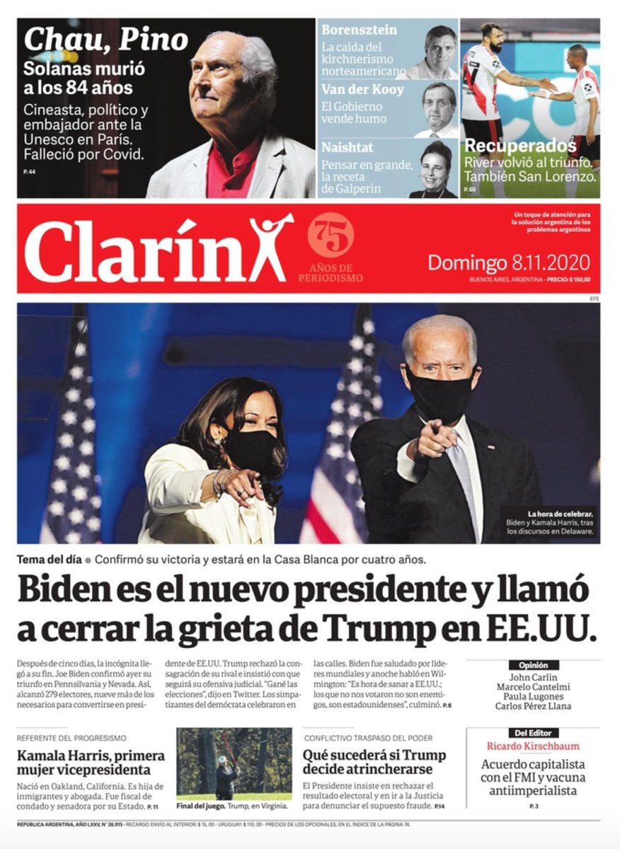 SND's tweet photo. Today's #Election2020 front pages from SND members around the world. #SNDelect #NewsDesign https://t.co/Y4XX9jYKzF