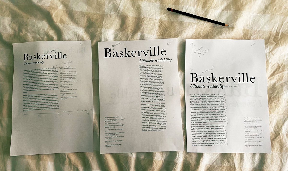 angelamsolomon's tweet photo. How amazing that Baskerville, a typeface in common use today, dates from 1757. Not only that - it was first forged in the Midlands, like me (ish). Really enjoying playing with typesetting for my Typography course. #GraphicDesign #LifelongLearning #SundayStudying https://t.co/KUO5HDNr5F