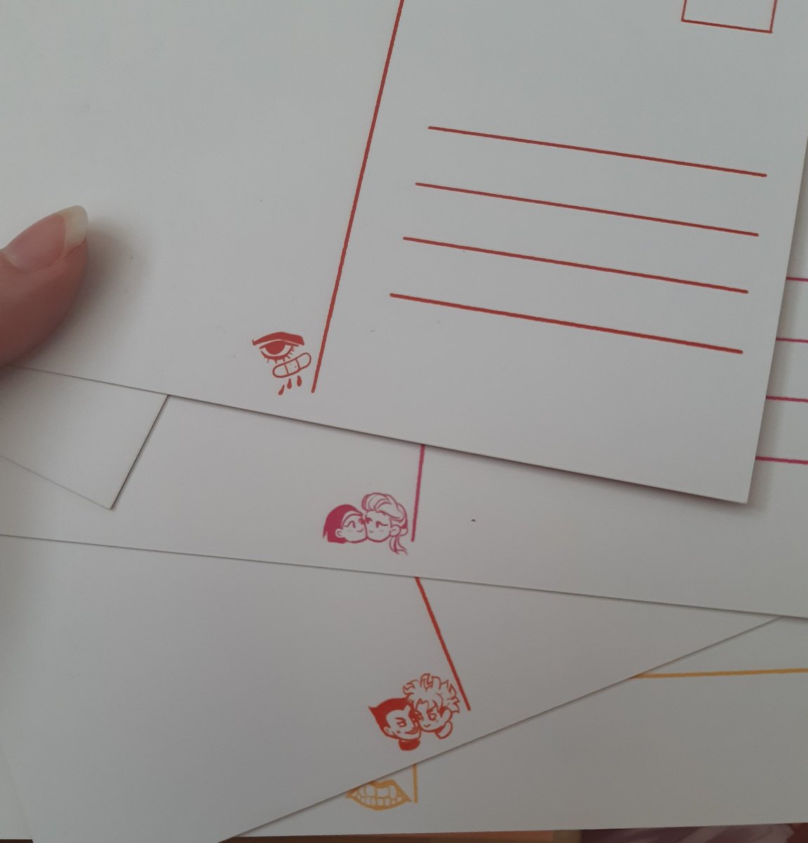 We also printed a shitton of postcards! ??? The ones on the second pic are by my roommate @chrysanthyee , the others are by me!
I added tiny doodles to their backs as well! ? They'll be in our shop as well, we really hope you like them! ???