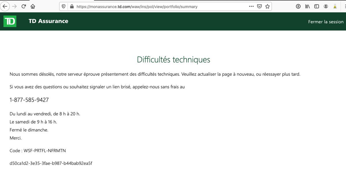 svaillancourt's tweet photo. @TD_Assurance Je peux comprendre une interruption, mais ce tweet date d'il y a plus de 2 semaines, et je n'ai toujours pas réussi à parler à quelqu'un en 2 semaines, aucune réponse aux messages sécurisés et le site MonAssurance ne fonctionne même pas ce matin! https://t.co/pzcaGlyDhS