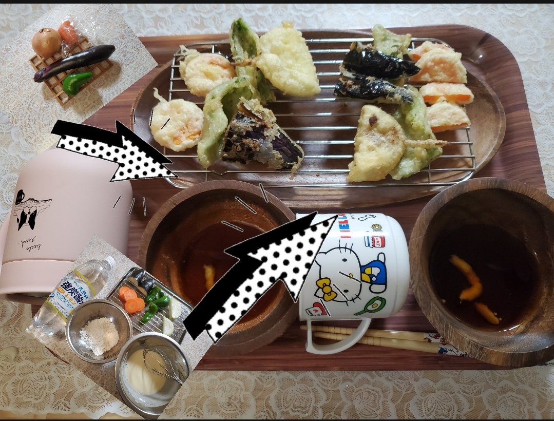 Rusty_Lovely_'s tweet photo. #おうちごはん #お腹ペコリン部 #Twitter家庭料理部  #常備菜
#日本自炊協会 福岡支部
#Lovetwitter

●今日の 夜ごはん ( ˊᵕˋ )

📝野菜天ぷら
📝カンパチ刺身
📝温泉たまご

温泉たまごは
調理前の「卵の常温保管」から
沸騰お湯10～13分放置からの氷水で冷やすだけでできるので
誰でもできる https://t.co/uj5DTDjJCB