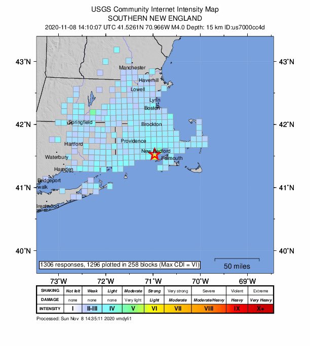 RachelFrank_CT's tweet photo. That shake map is filling in quickly!! Many many people felt the 4.0 magnitude quake near New Bedford, MA this morning. Seems to be everyone but me. 😔 https://t.co/QkuZA5MNYs