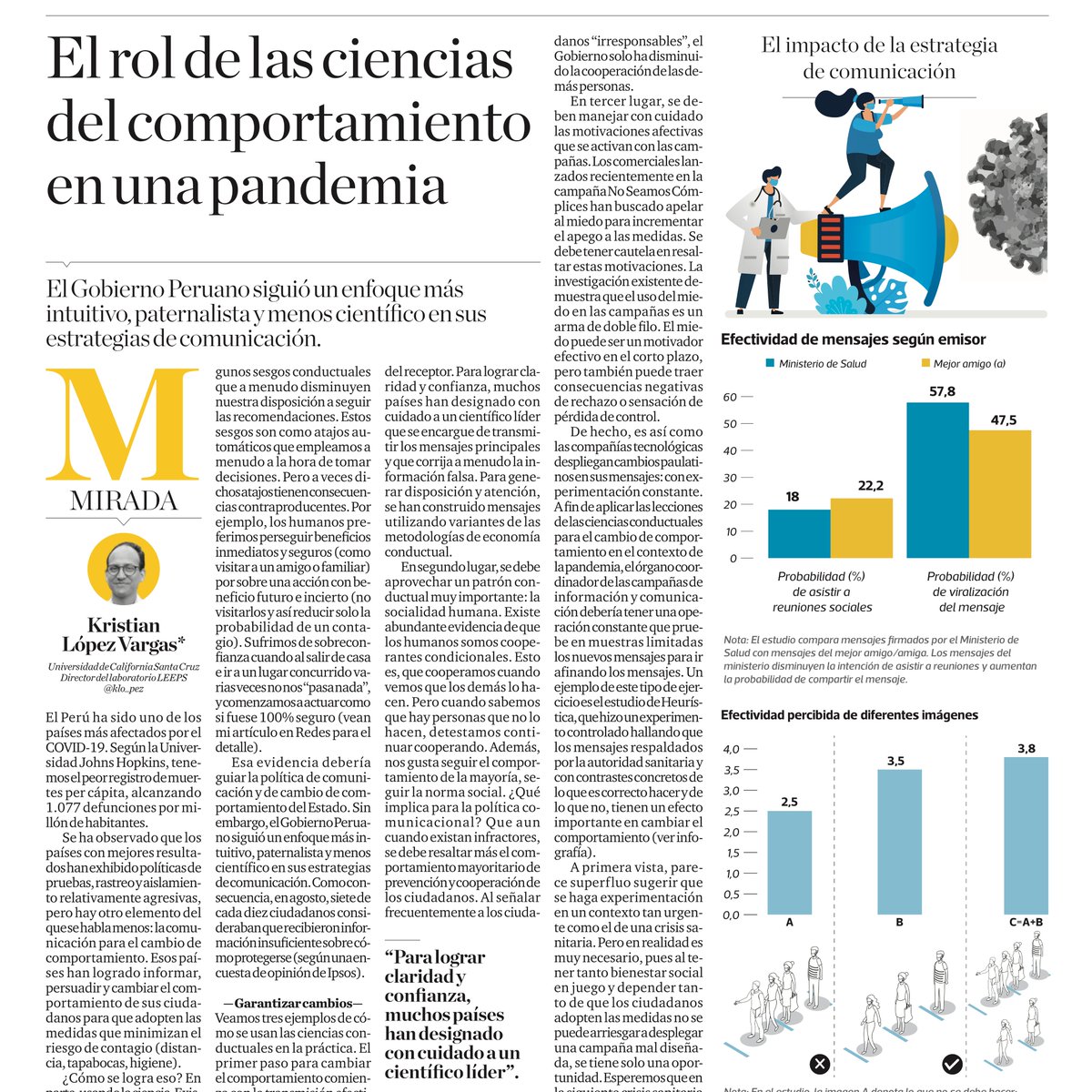 klo_pez's tweet photo. Cambiar el comportamiento de los ciudadanos es esencial en muchos contextos de crisis, pero no una tarea sencilla. Aquí algunas reflexiones desde la economía conductual. En la edición de hoy de @elcomercio_peru. Gracias por la invitación! [1/n]

En la web:
https://t.co/BriIOQB7Ug https://t.co/dZjjDeLf9c