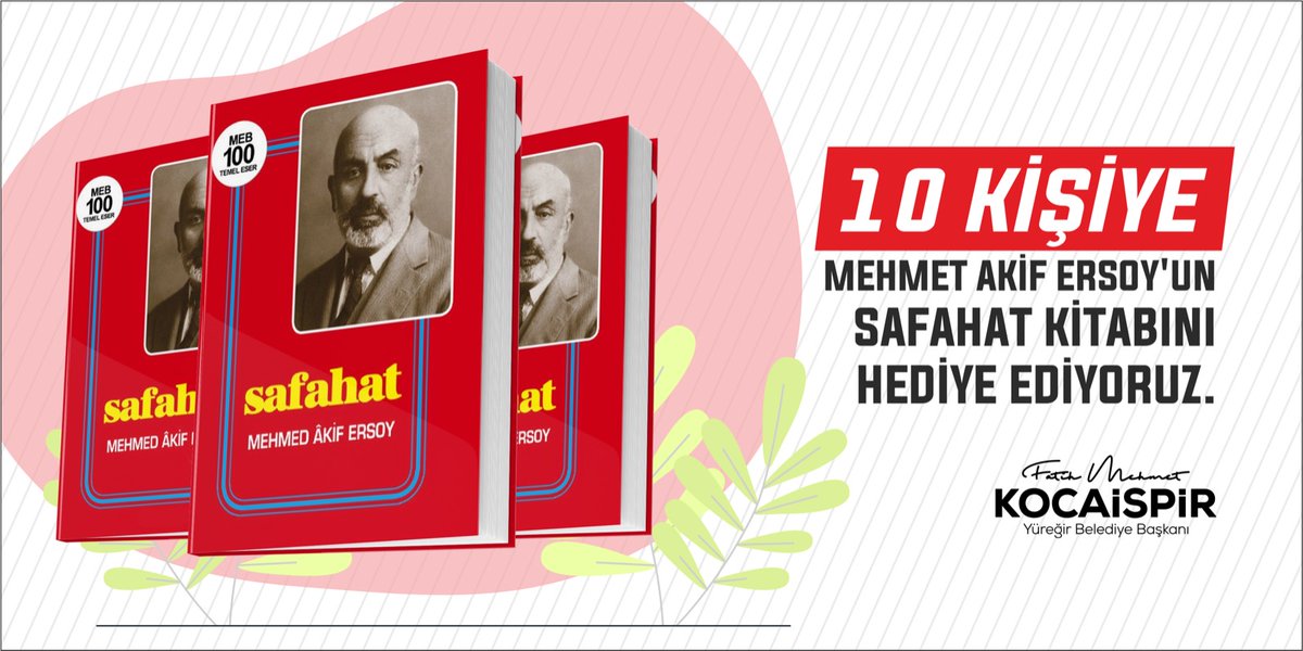 Çekiliş vakti. 🎁

''İnsanlığa başlıca borcumuz: Bıkmaksızın okumak, üşenmeksizin okumaktır'' demiş Şemsettin Sami.

Gençler, bu tweet'i rt'leyen ve yoruma Mehmet Akif Ersoy'un bir sözünü yazan 10 kişiye Mehmet Akif Ersoy'un Safahat kitabını hediye ediyoruz. Herkese bol şans.